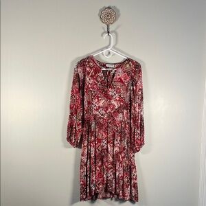 Women Calvin Klein Red Patterned Long Sleeve Dress